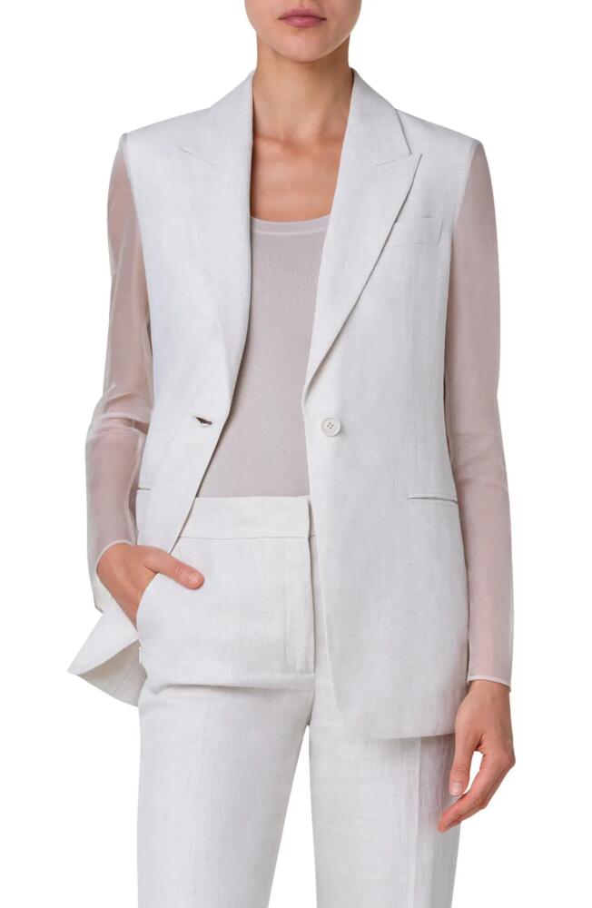 Akris Tiziano Organza & Linen Herringbone Jacket in Greige Cover