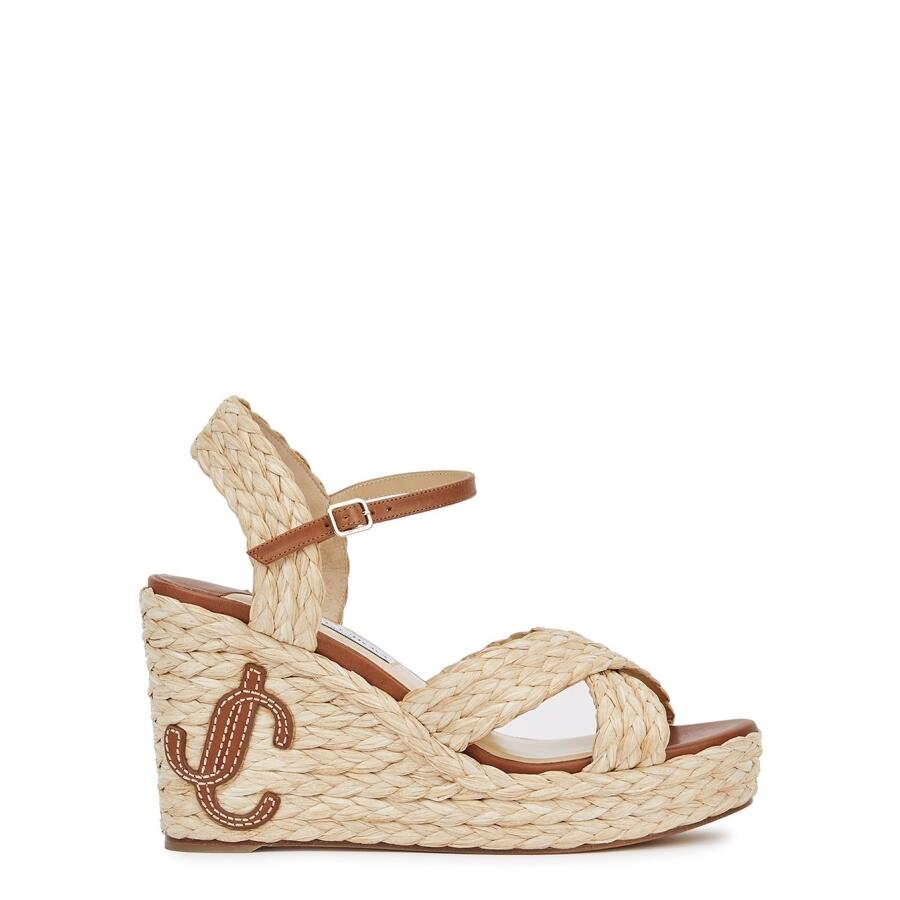 Jimmy Choo Dellena 100 Raffia Espadrille Wedge Sandals Cover