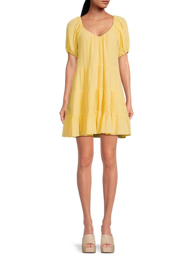 Rebecca Taylor Women's Textured Puff Sleeve Silk Blend Mini Dress - Yellow Cover