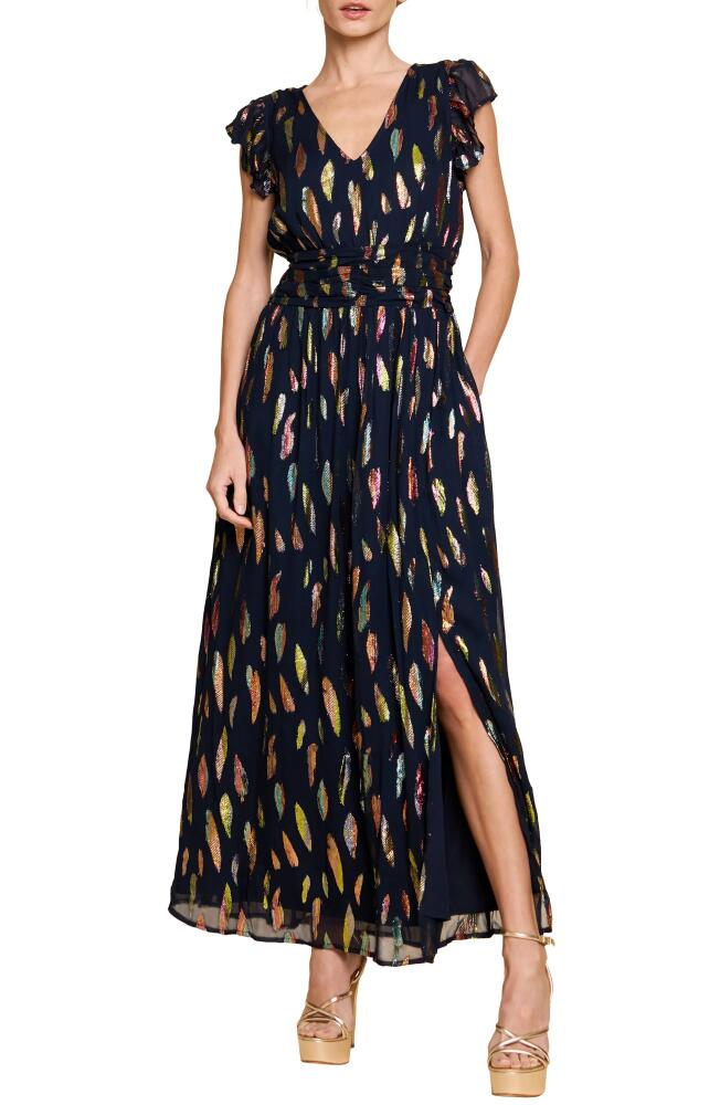 CIEBON Jennsen Metallic Flutter Sleeve Maxi Dress in Navy Cover