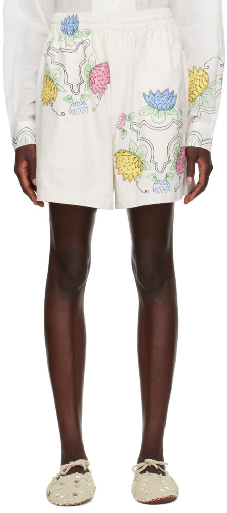 Bode White Patchwork Lotus Shorts Cover