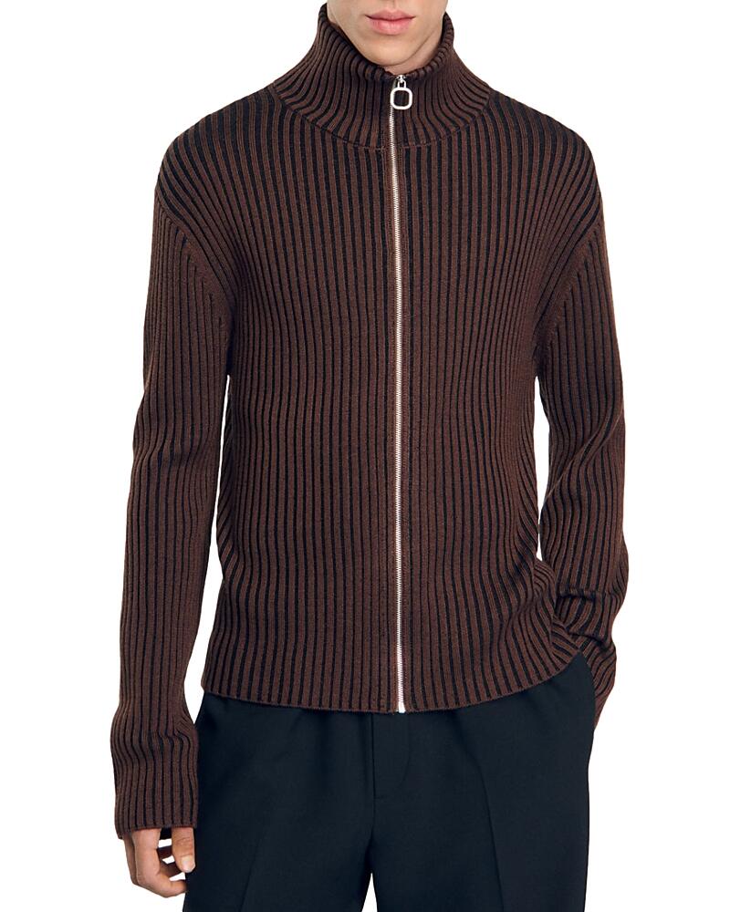 Sandro Ribbed Knit Full Zip Cardigan Cover