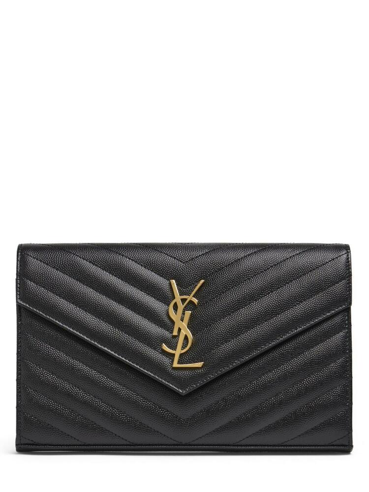 SAINT LAURENT Monogram Embossed Leather Chain Wallet Cover