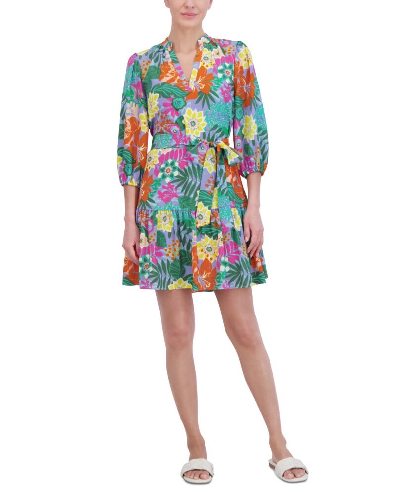 Jessica Howard Women's 3/4-Sleeve V-Neck A-Line Dress - Multi Cover