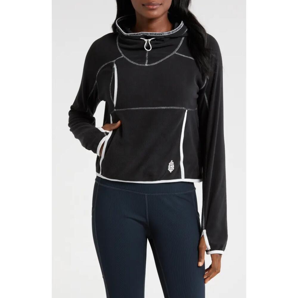 Free People FP Movement Care on the Run Fleece Funnel Neck Hoodie in Black Cover