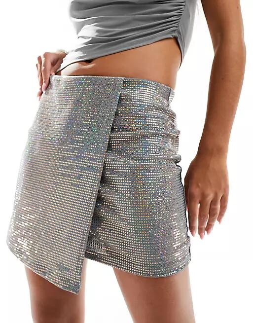 Only wrap mini skirt in silver sequin Cover