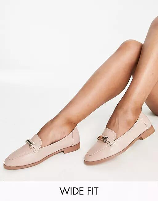 ASOS DESIGN Wide Fit Verity loafer flat shoes with trim in blush-Pink Cover