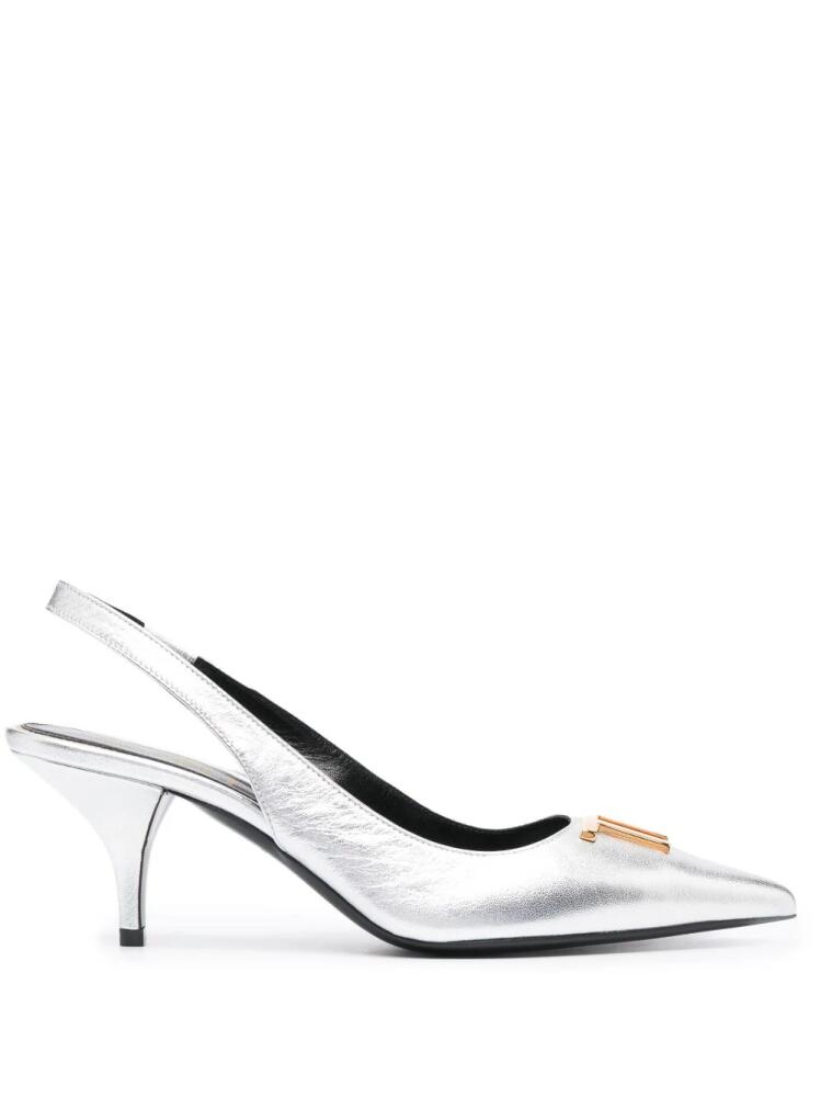 TOM FORD logo-plaque slingback pumps - Silver Cover