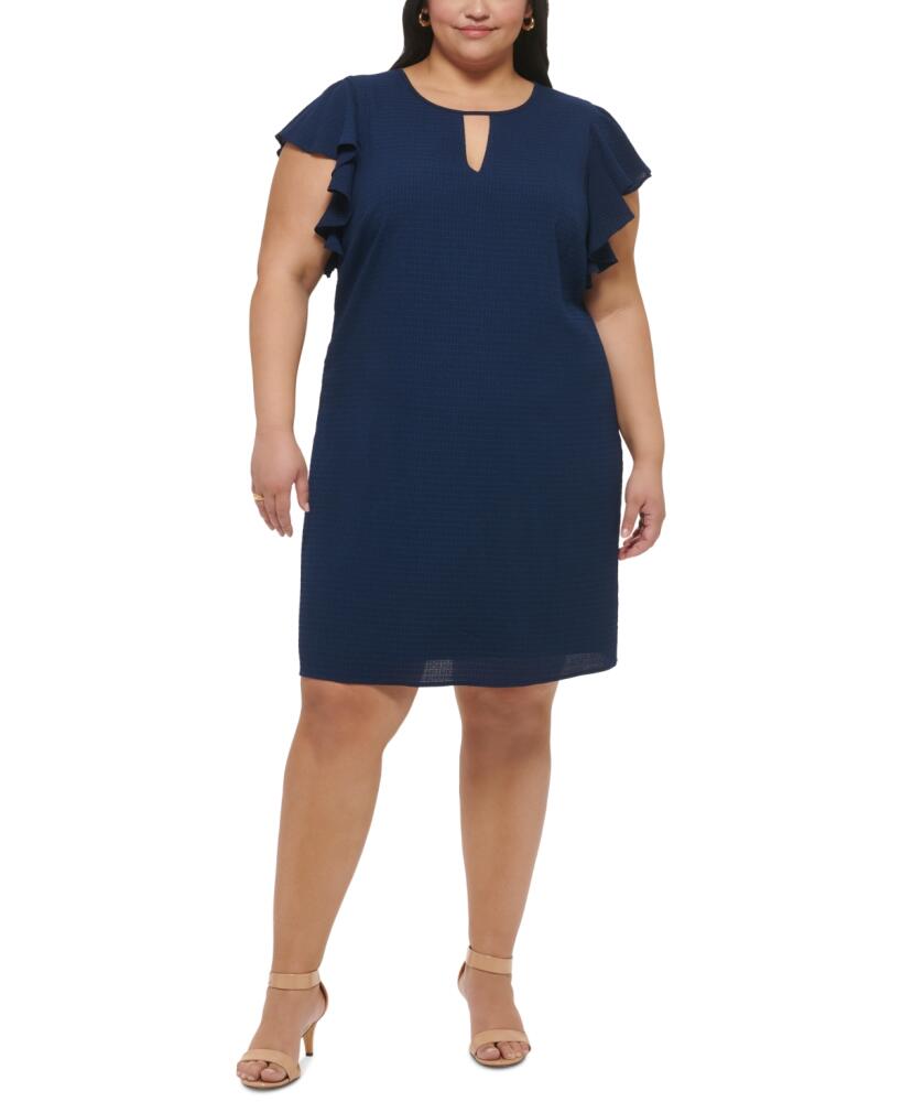 Jessica Howard Plus Size Seersucker Keyhole A-Line Dress - Navy Cover