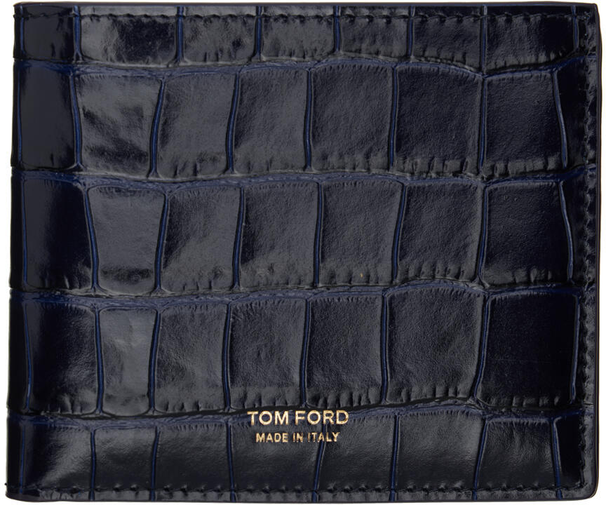 TOM FORD Blue Glossy Printed Croc Bifold Wallet Cover