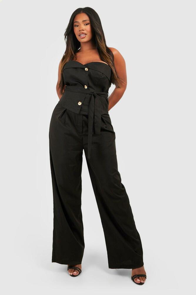 boohoo Womens Plus Woven Tailored Wide Leg Pants - Black Cover