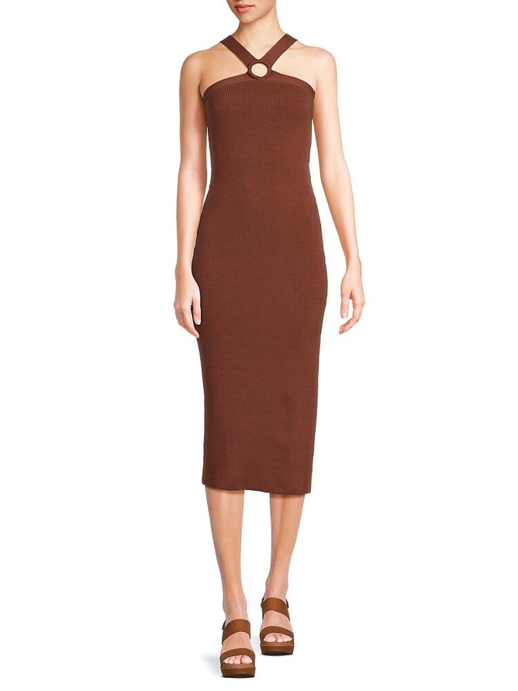 Lea & Viola Women's Ribbed Halter Bodycon Midi Dress - Mocha Cover