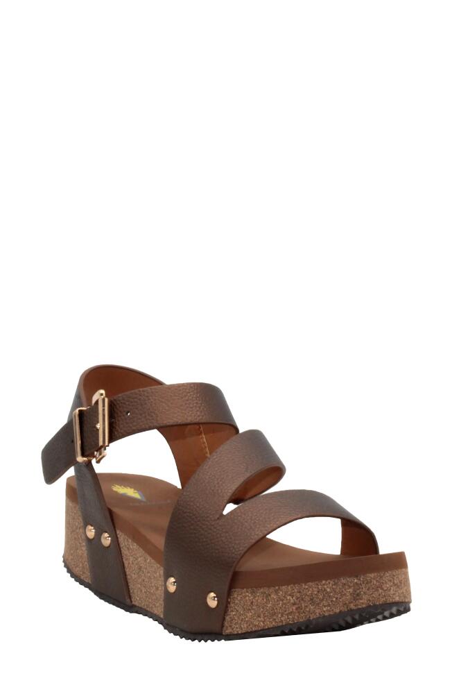 Volatile Biloxi Platform Wedge Sandal in Bronze Metallic Faux Leather Cover