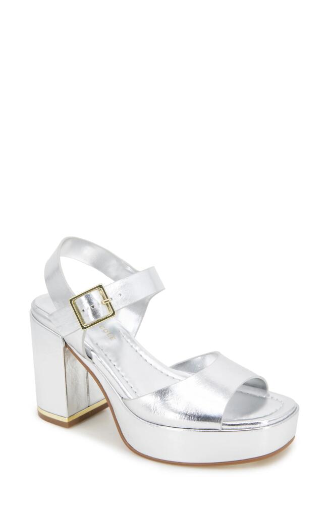 Kenneth Cole Darla Ankle Strap Platform Sandal in Silver Leather Cover