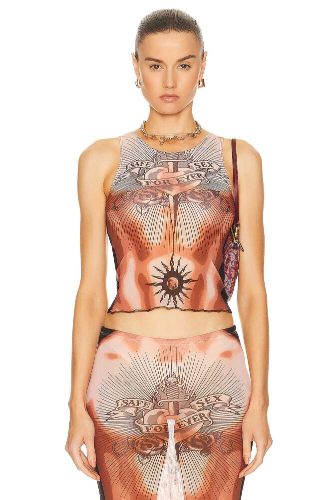 Jean Paul Gaultier Printed Safe Sex Tattoo Tank Top in Brown Cover