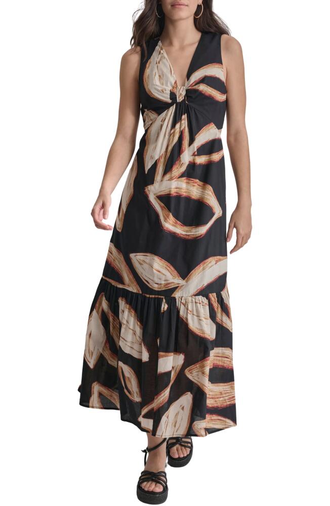 DKNY Knot Front Maxi Dress in Wavering Leaf Cover