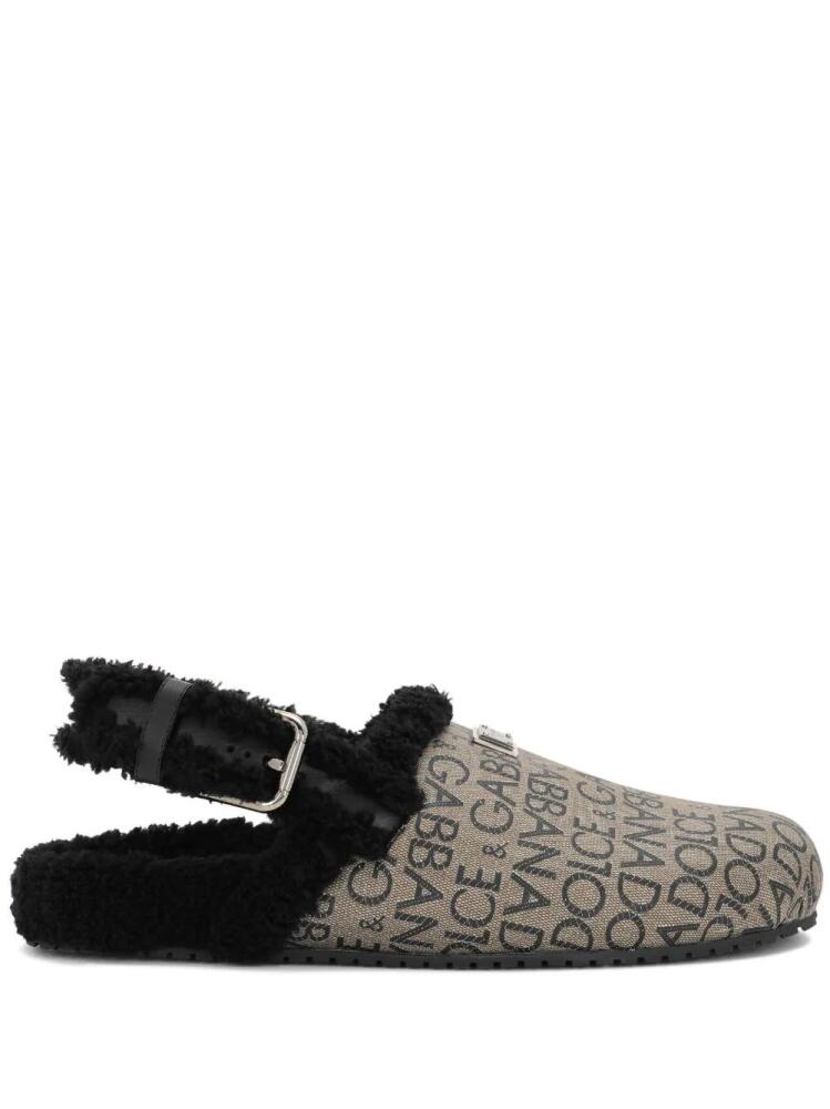 Dolce & Gabbana faux fur-trim coated jacquard mules - Neutrals Cover