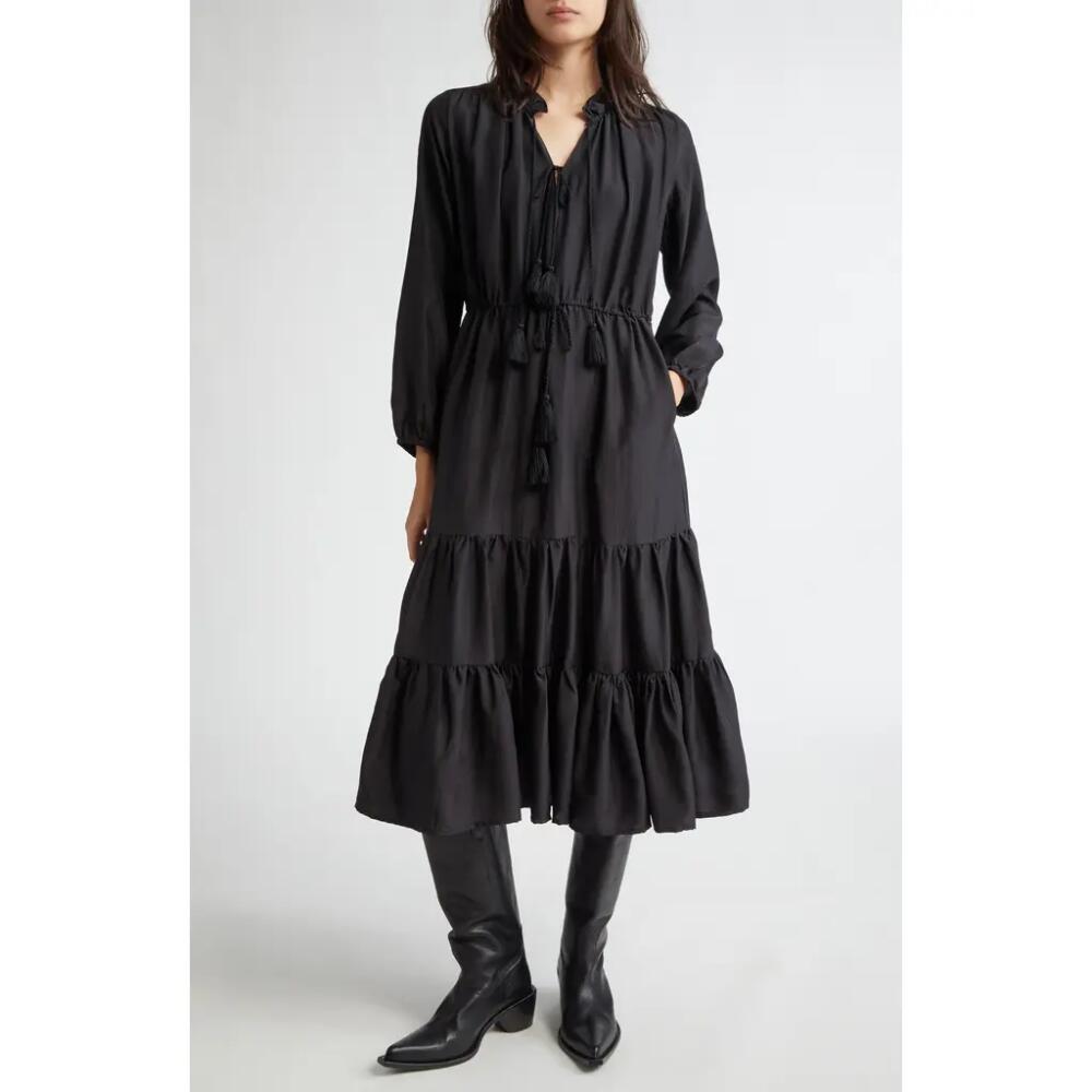 MILLE Astrid Floral Long Sleeve Cotton Dress in Black Silk Cover