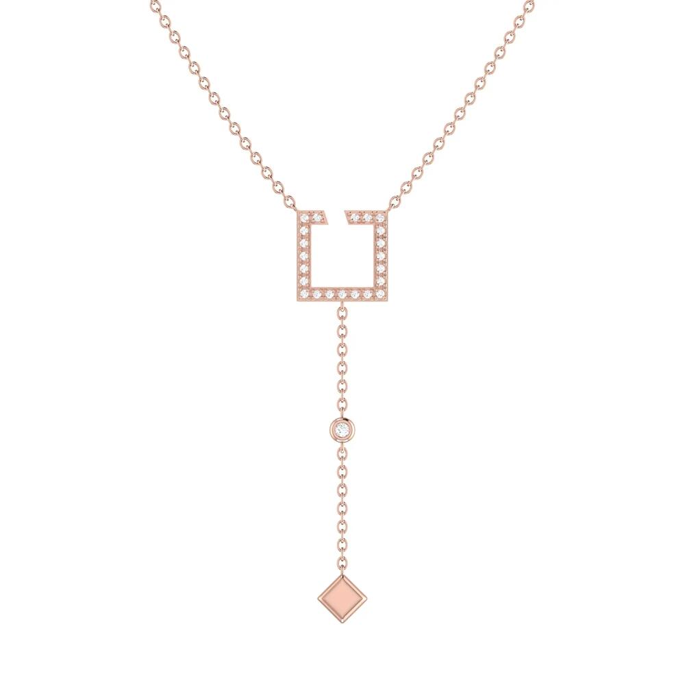 LuvMyJewelry Street Light Square Sterling Silver Diamond Lariat Necklace in 14Kt Rose Gold Vermeil Cover