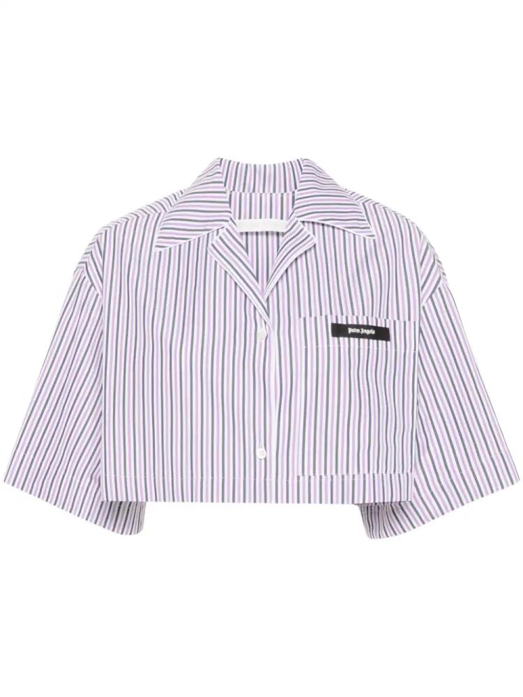 Palm Angels logo-tag cropped striped shirt - Purple Cover