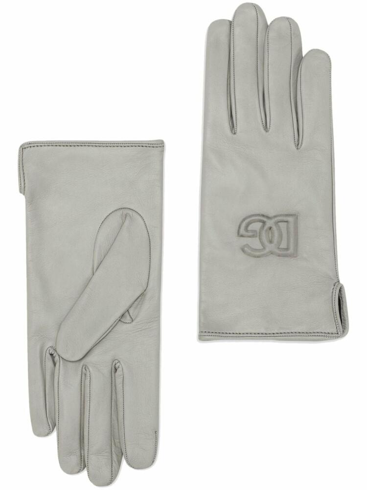 Dolce & Gabbana logo-embossed leather gloves - Grey Cover