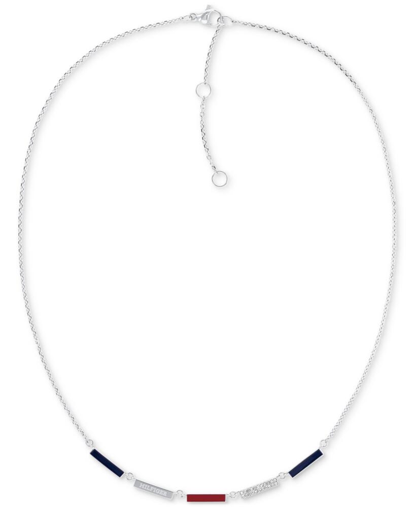 Tommy Hilfiger Stainless Steel Red & Blue Link Collar Necklace, 16" + 2" extender - Silver Cover