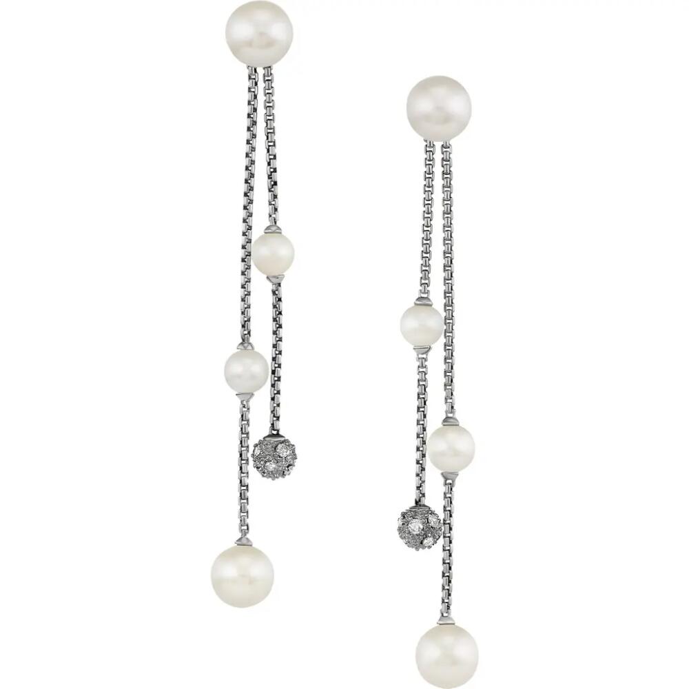 David Yurman Freshwater Pearl & Pavé Two-Row Drop Earrings with Diamonds in Sterling Silver Cover