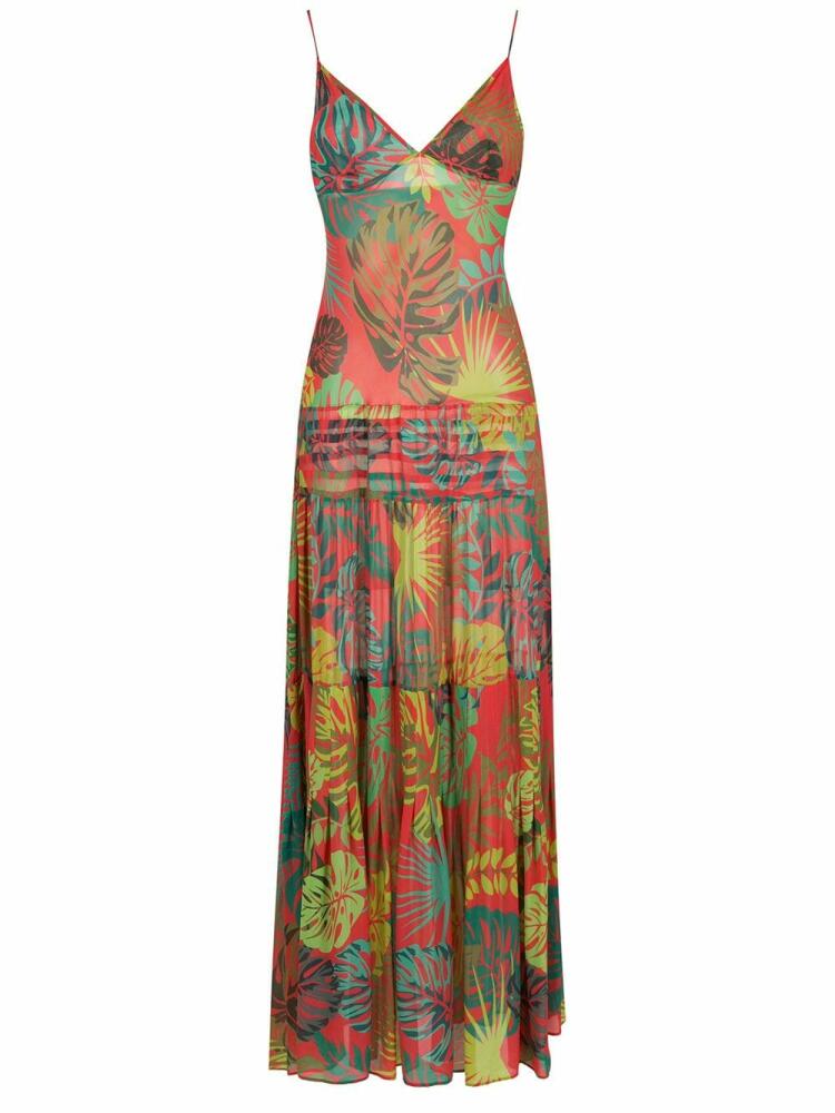 Amir Slama palm leaf print maxi dress - Red Cover