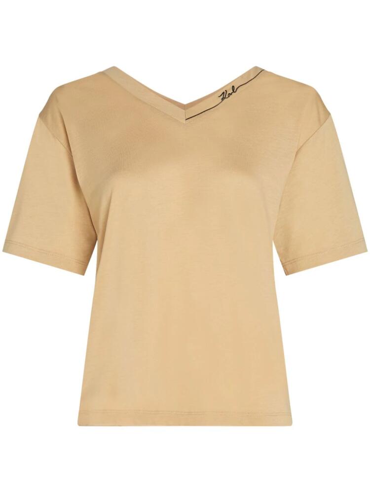 Karl Lagerfeld Signature V-neck T-shirt - Neutrals Cover