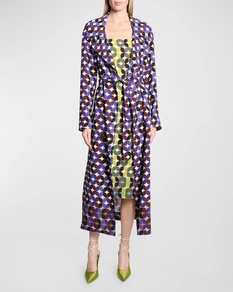 Dries Van Noten Rolana Abstract-Print Belted Long Trench Coat Cover