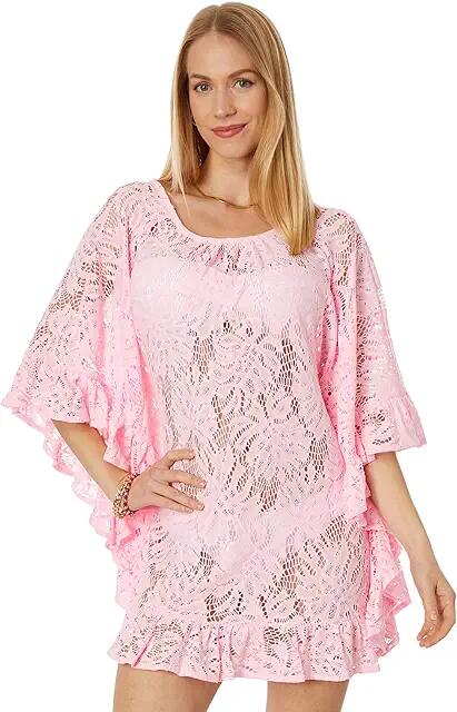 Lilly Pulitzer Atley Ruffle Cover-Up (Peony Pink Paradise Found Lace) Women's Swimwear Cover