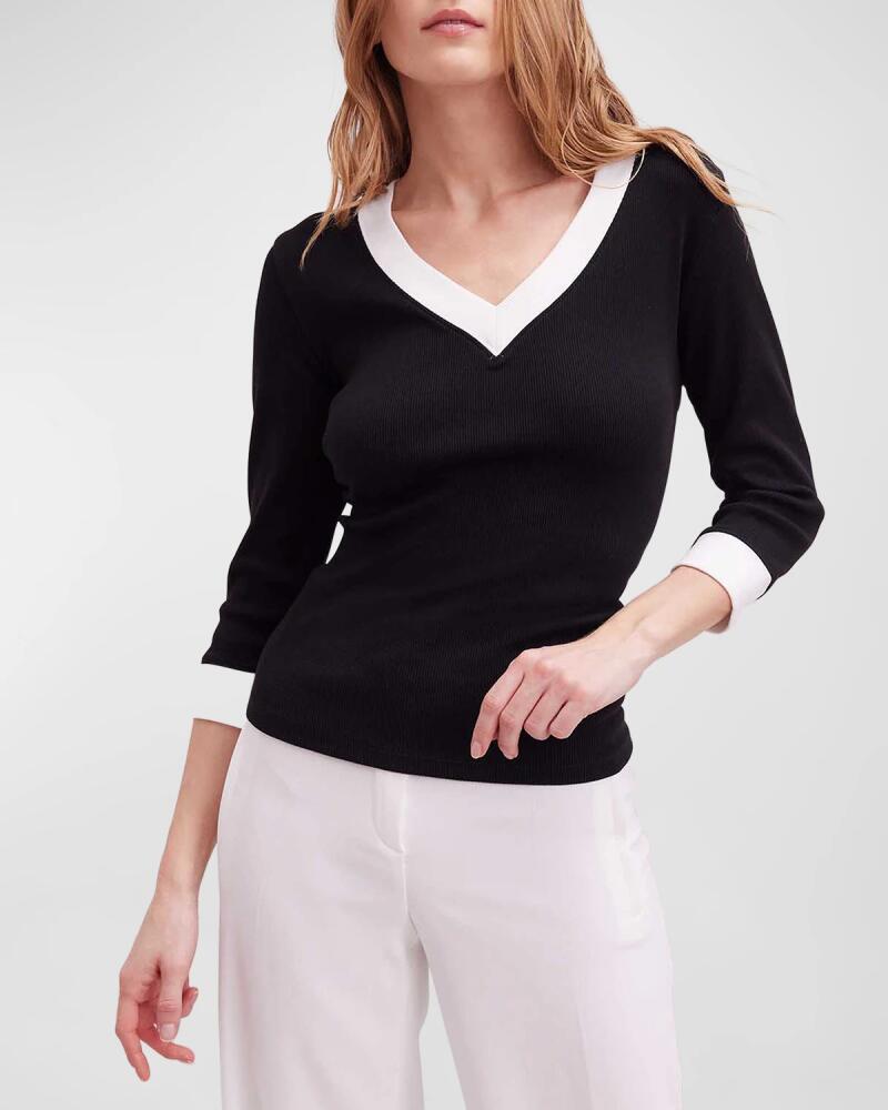 Anne Fontaine Sol Ribbed Two-Tone 3/4-Sleeve Sweater Cover