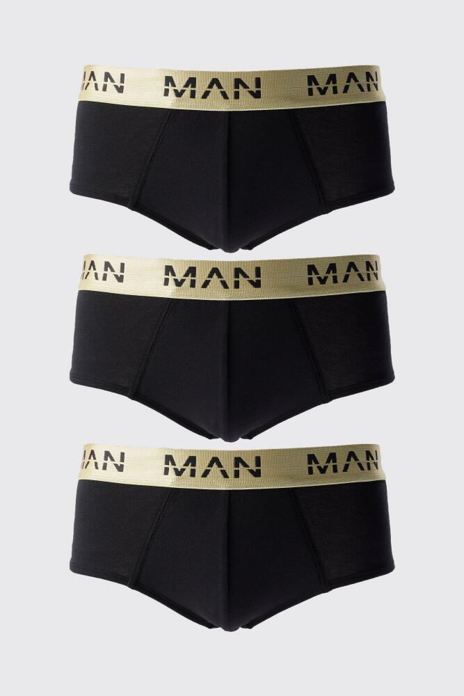 boohoo Mens 3 Pack Man Roman Gold Waistband Briefs In Black Cover