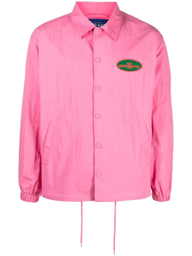 Awake NY logo-patch shirt jacket - Pink Cover