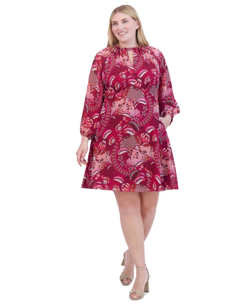 Jessica Howard Plus Size Paisley-Print Keyhole Fit & Flare Dress - Wine Multi Cover