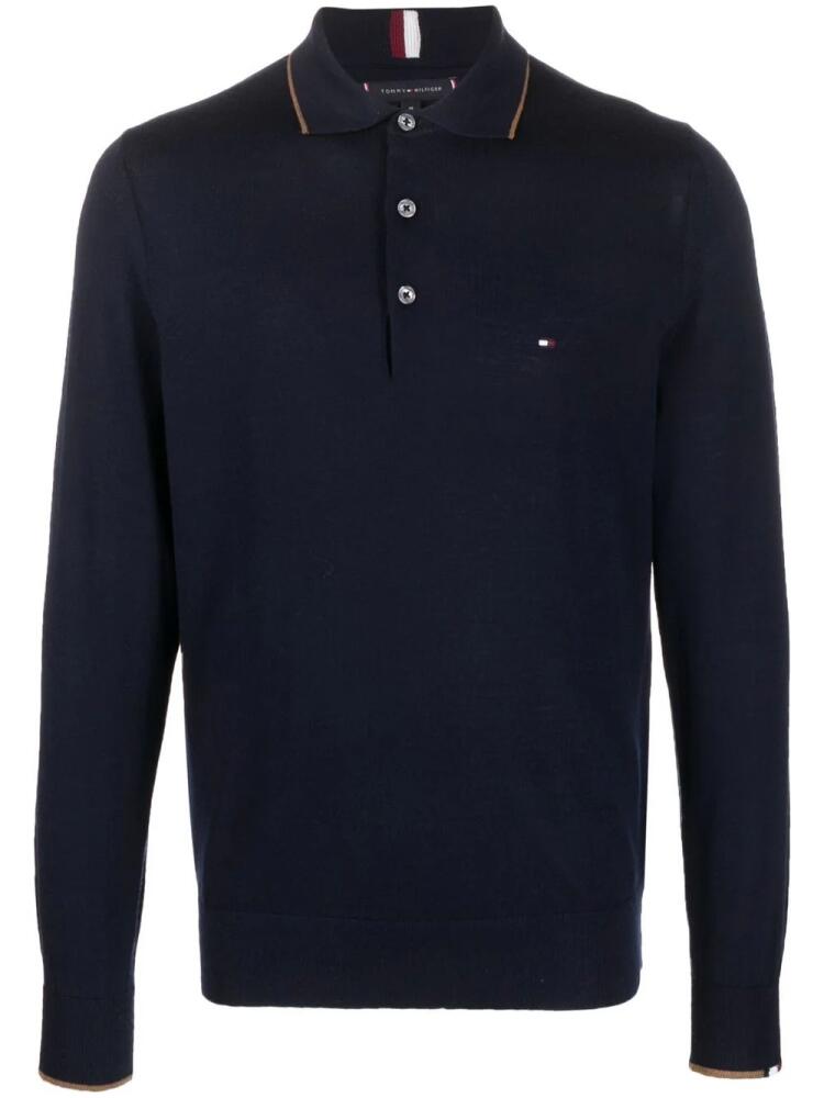 Tommy Hilfiger fine knit wool polo jumper - Blue Cover