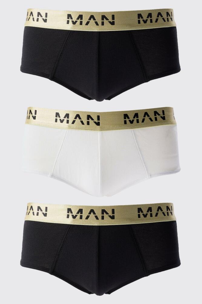 boohoo Mens 3 Pack Man Roman Gold Waistband Briefs In Multi Cover