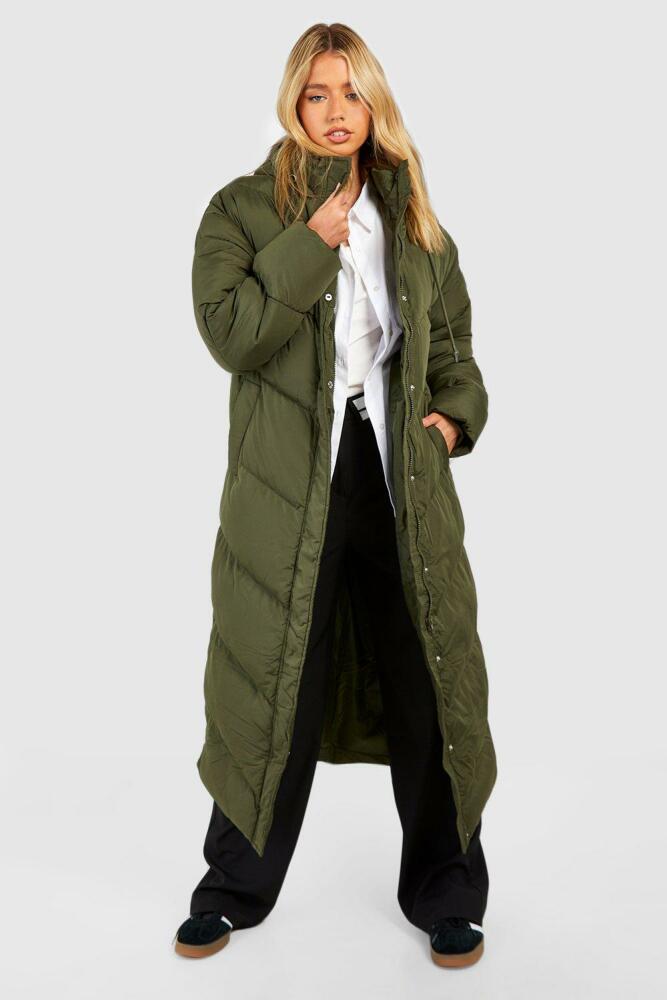 boohoo Womens Hooded Quilt Detail Maxi Puffer - Green Cover