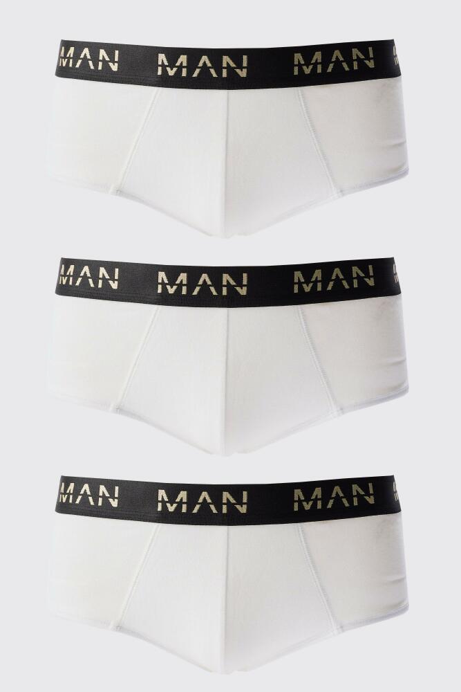 boohoo Mens 3 Pack Gold Man Dash Briefs In White Cover