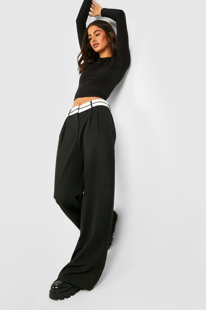 boohoo Womens Reverse Waistband Tailored Wide Leg Pants - Black Cover