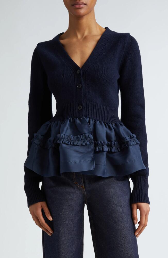 Cecilie Bahnsen Vision Mixed Media Peplum Cardigan in Navy Cover