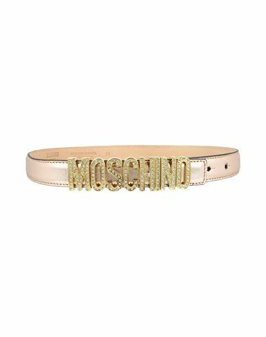 Moschino Crystal Embellished Logo Lettering Belt Woman Belt Rose gold Leather Cover