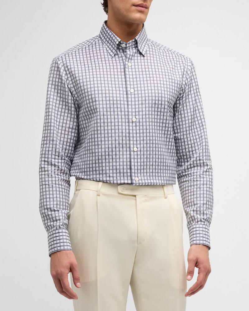 Brioni Men's Cotton-Linen Check Sport Shirt Cover