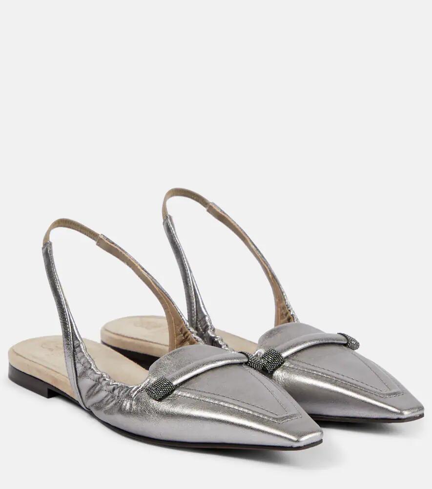 Brunello Cucinelli Metallic leather slingback flats Cover