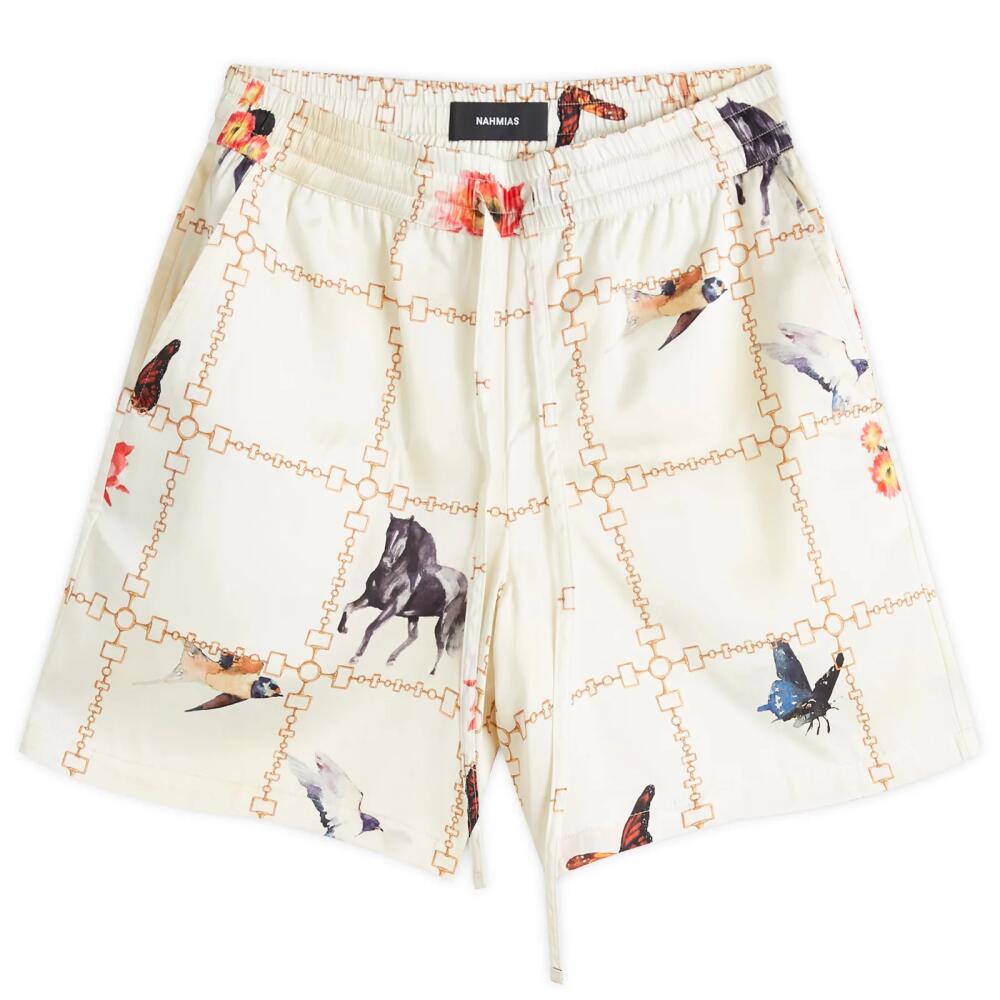 Nahmias Men's Wildlife Silk Shorts in Wildlife Print Ivory Cover