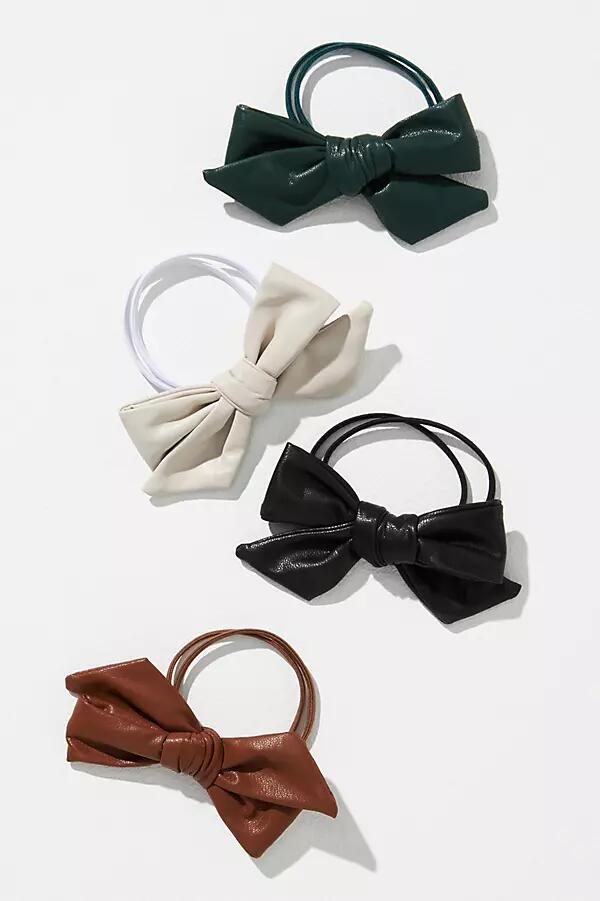 By Anthropologie Faux Leather Bow Hair Ties, Set of 4 Cover