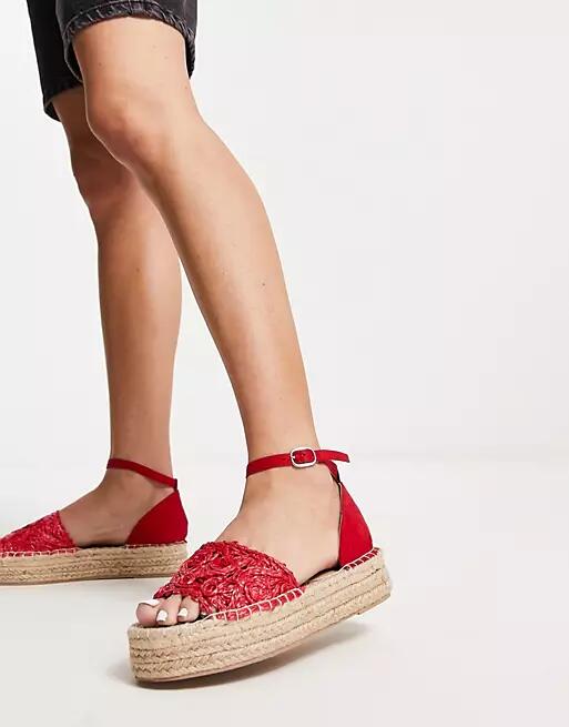 South Beach woven flatform espadrille sandals in red Cover