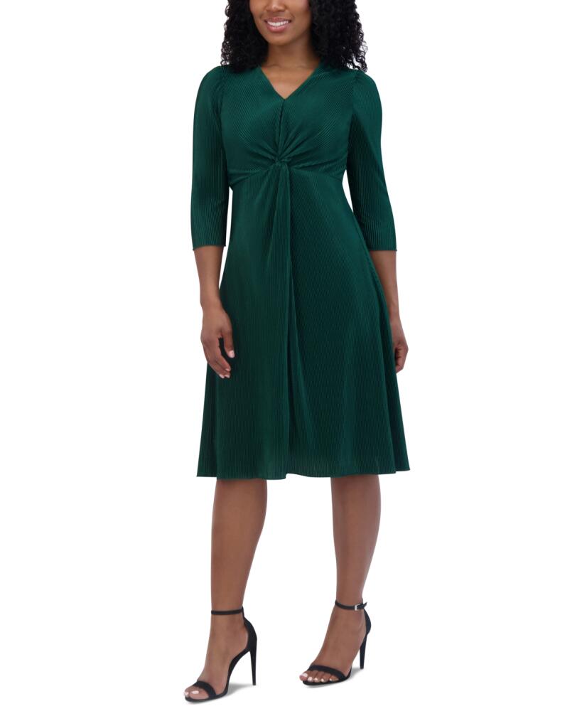 Jessica Howard Petite Twist-Front 3/4-Sleeve Midi Dress - Pine Cover