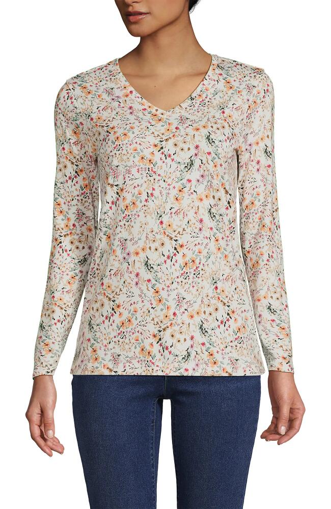 Lands' End Relaxed Supima Cotton Long Sleeve V-Neck T-Shirt in Ivory Wildflowers Cover