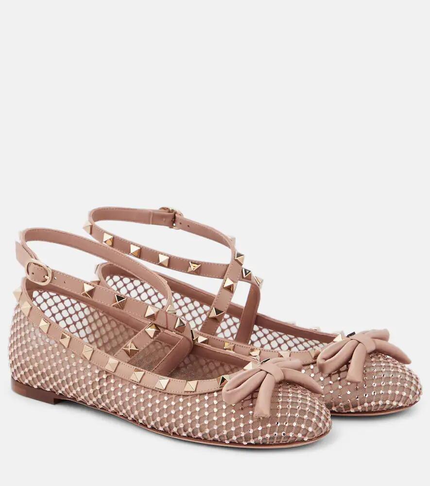 Valentino Garavani Rockstud embellished mesh ballet flats Cover